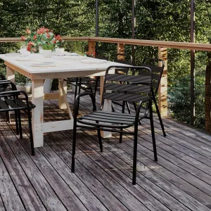 Commercial Restaurant Stack Chair with Triple Slat Back and Arms, Indoor-Outdoor Dining Chair, Black