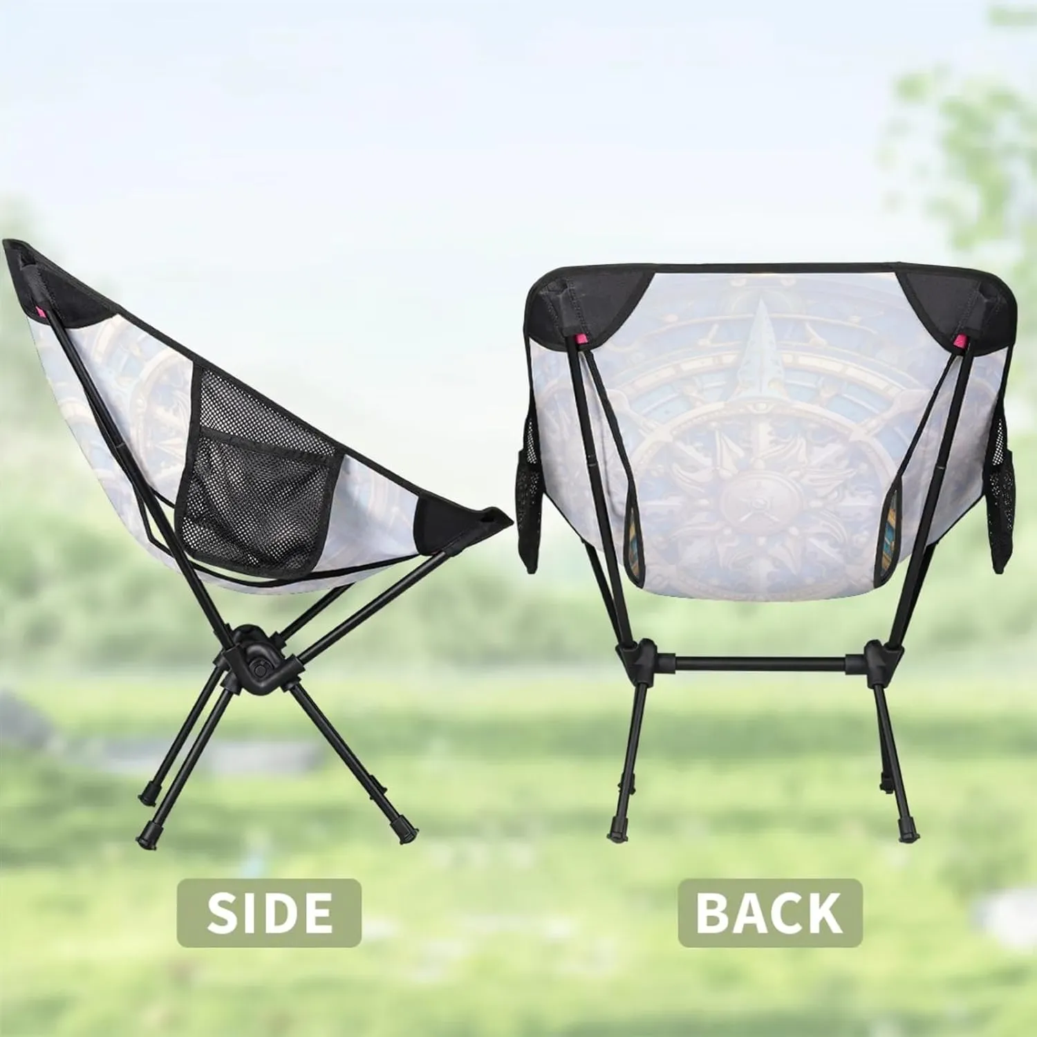 Compass Portable Camping Chair with 2 Side Pockets,Outdoor Lightweight Folding Chair with Compact Design for Men Women for Backpacking,Hiking,Fishing and Travel