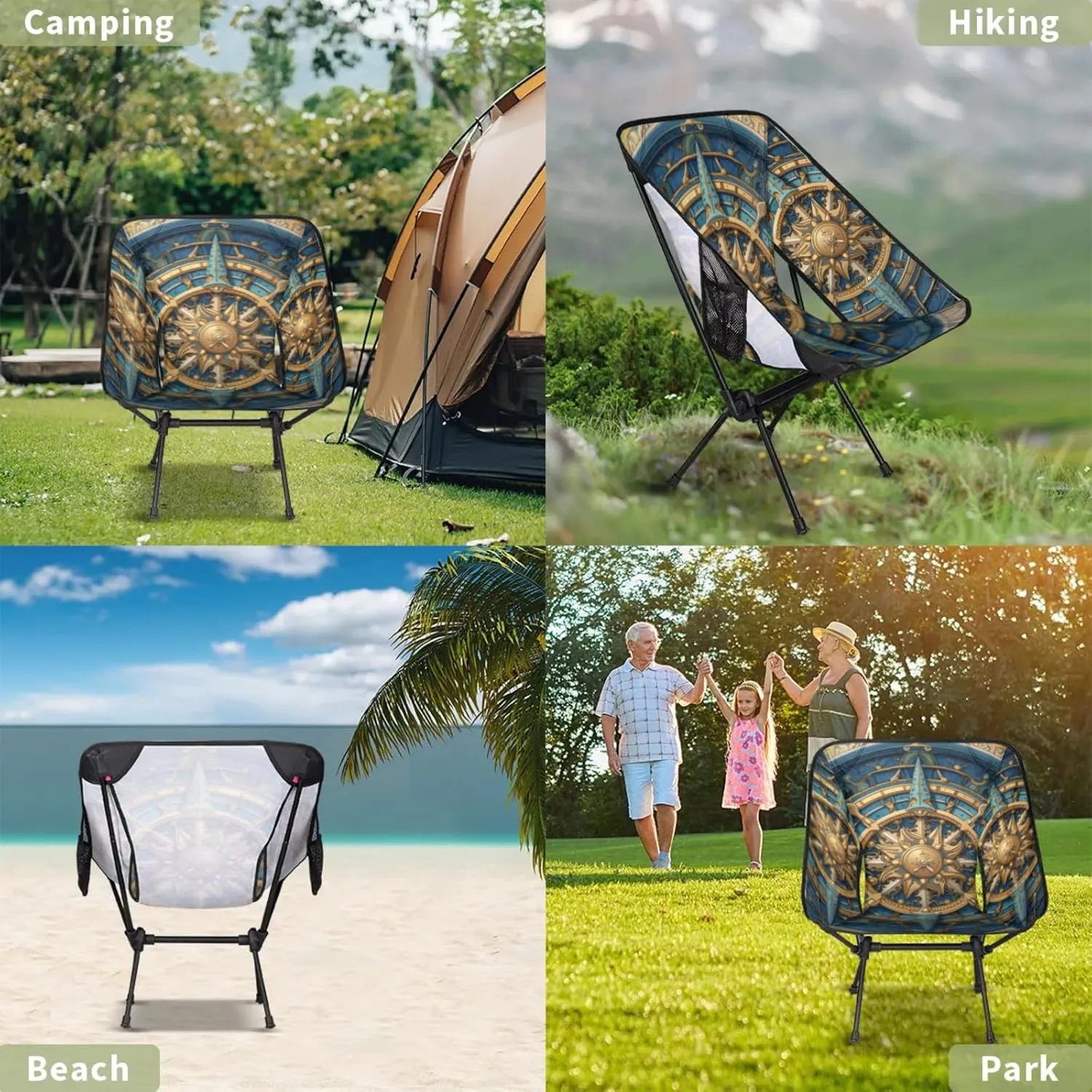 Compass Portable Camping Chair with 2 Side Pockets,Outdoor Lightweight Folding Chair with Compact Design for Men Women for Backpacking,Hiking,Fishing and Travel