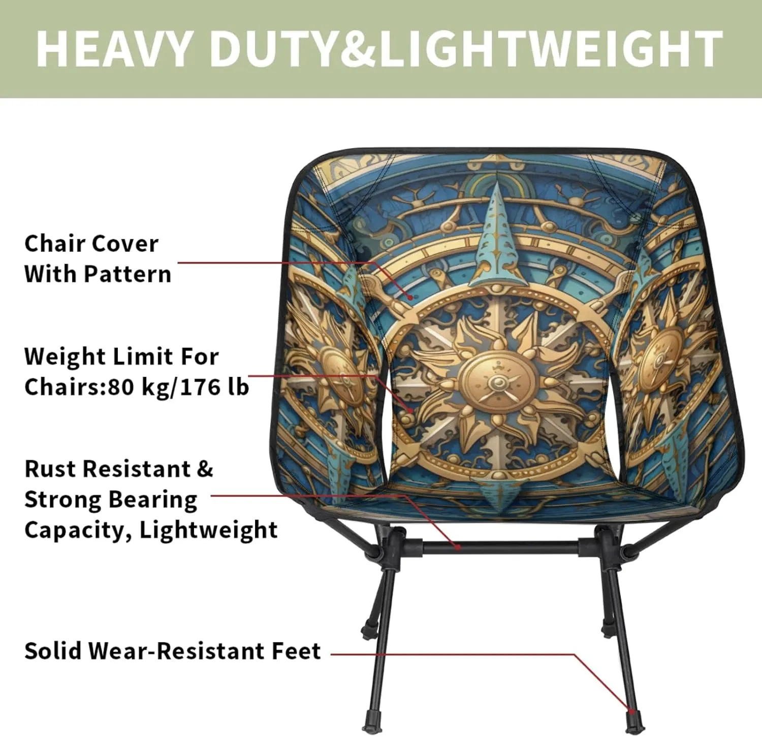 Compass Portable Camping Chair with 2 Side Pockets,Outdoor Lightweight Folding Chair with Compact Design for Men Women for Backpacking,Hiking,Fishing and Travel
