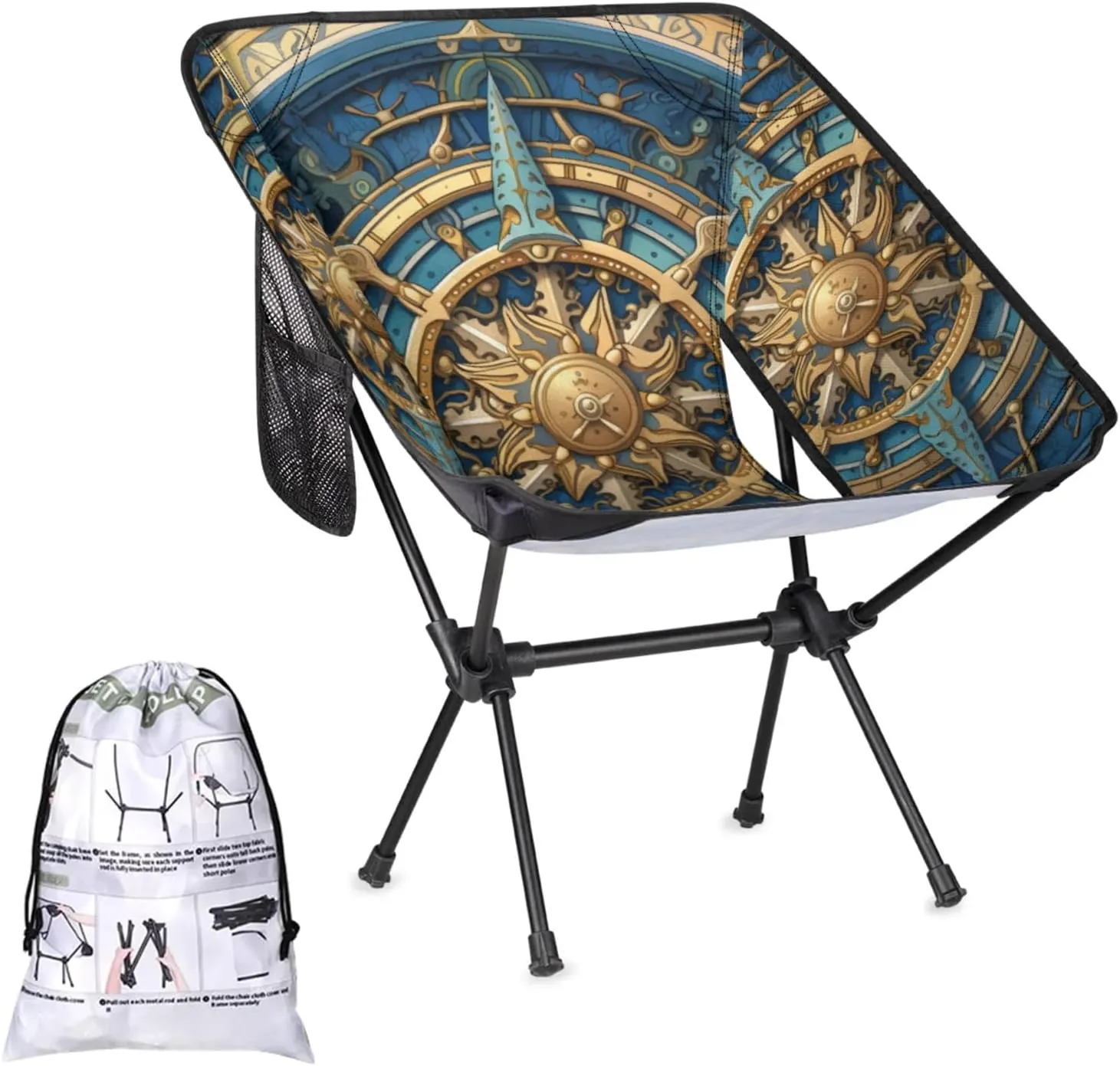 Compass Portable Camping Chair with 2 Side Pockets,Outdoor Lightweight Folding Chair with Compact Design for Men Women for Backpacking,Hiking,Fishing and Travel