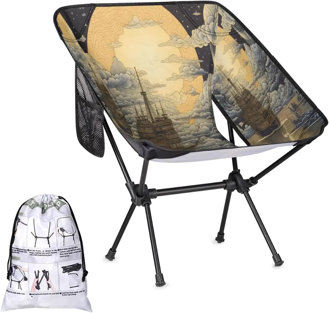 Compass Sailboat Camping Chair Lightweight Portable Chairs for Adults Easy Installation Outdoor Foldable Camping Chair for Camping Fishing Hiking Picnic Beach