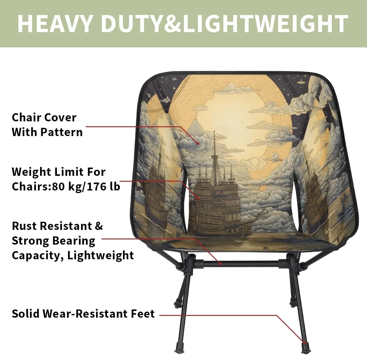 Compass Sailboat Camping Chair Lightweight Portable Chairs for Adults Easy Installation Outdoor Foldable Camping Chair for Camping Fishing Hiking Picnic Beach