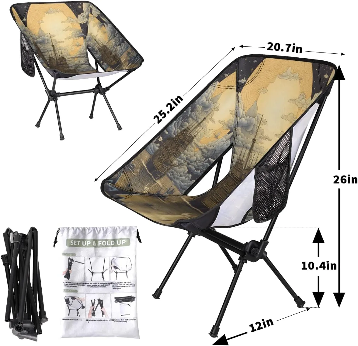Compass Sailboat Camping Chair Lightweight Portable Chairs for Adults Easy Installation Outdoor Foldable Camping Chair for Camping Fishing Hiking Picnic Beach