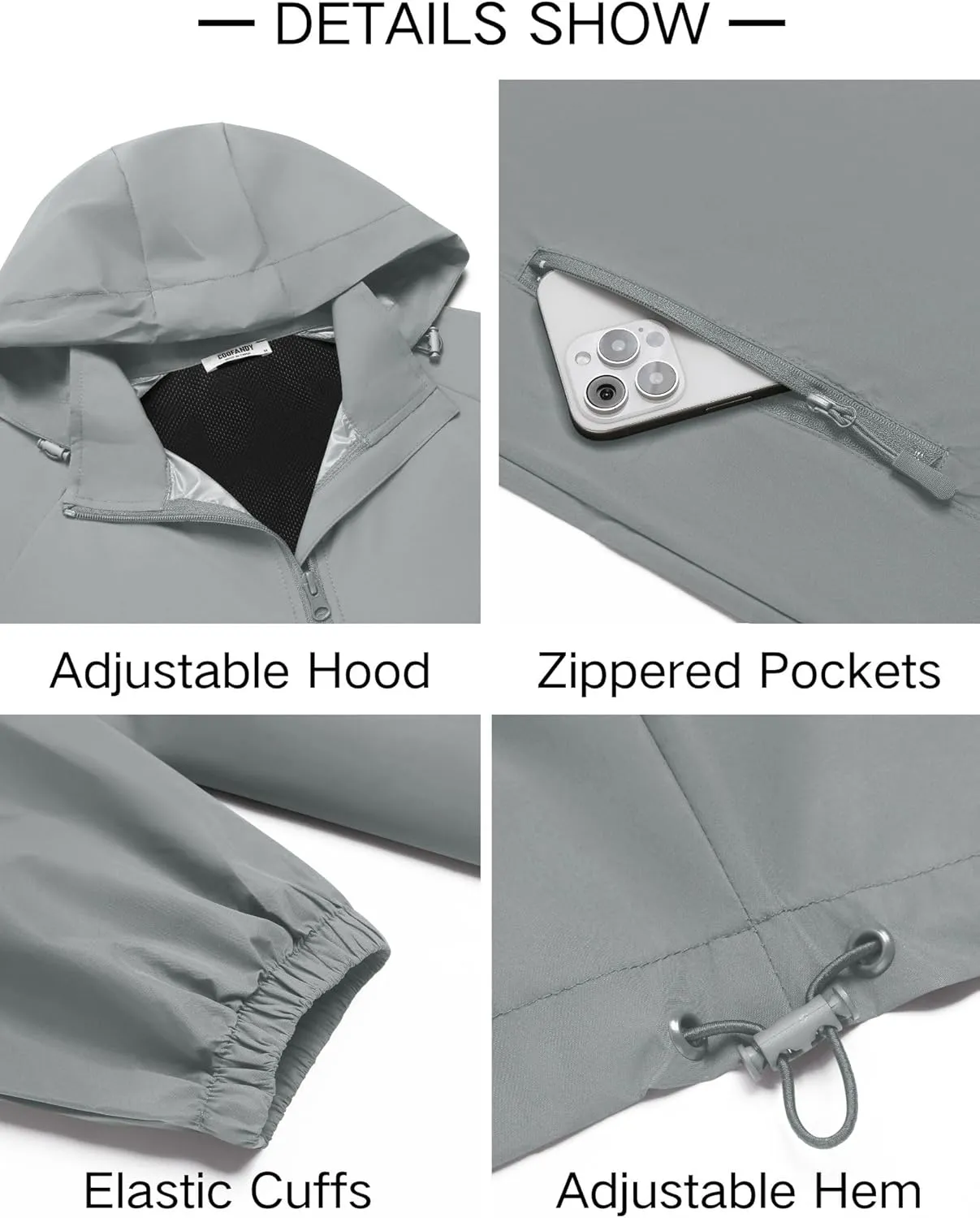 COOFANDY Mens Rain Jacket Lightweight Waterproof Raincoat Packable Rain Shell Jacket With Hood Golf Hiking Windbreaker