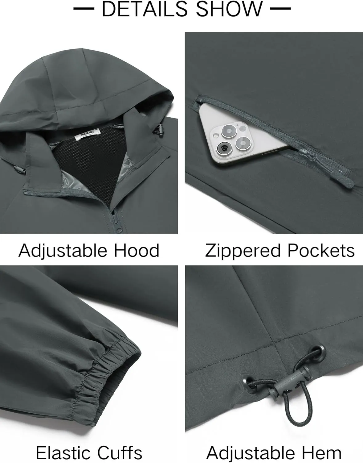 COOFANDY Mens Rain Jacket Lightweight Waterproof Raincoat Packable Rain Shell Jacket With Hood Golf Hiking Windbreaker