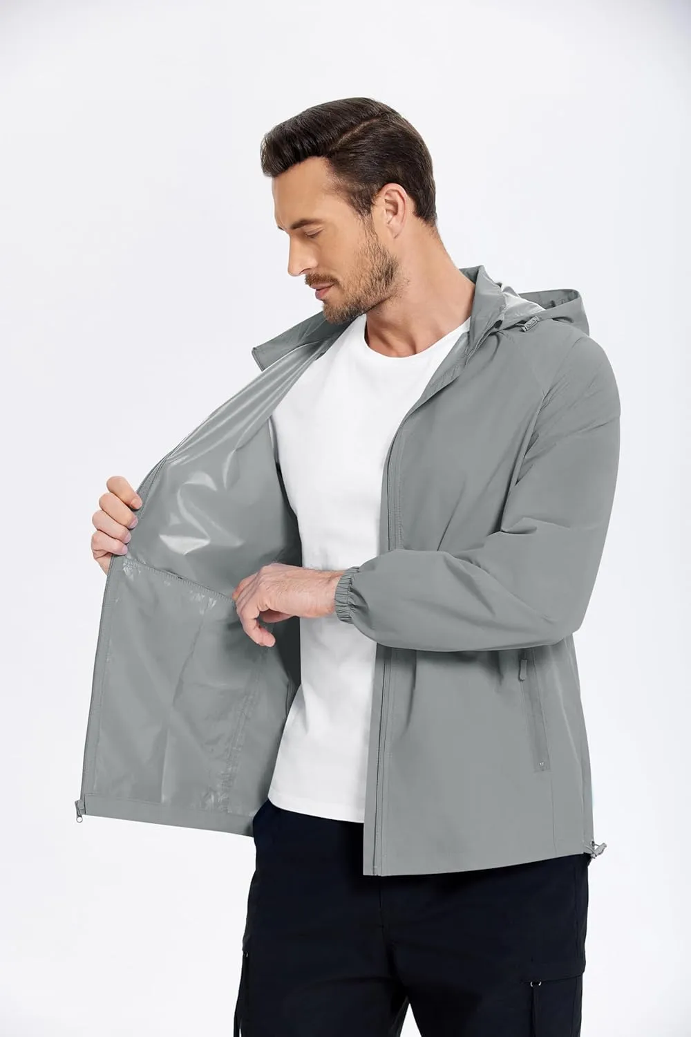 COOFANDY Mens Rain Jacket Lightweight Waterproof Raincoat Packable Rain Shell Jacket With Hood Golf Hiking Windbreaker