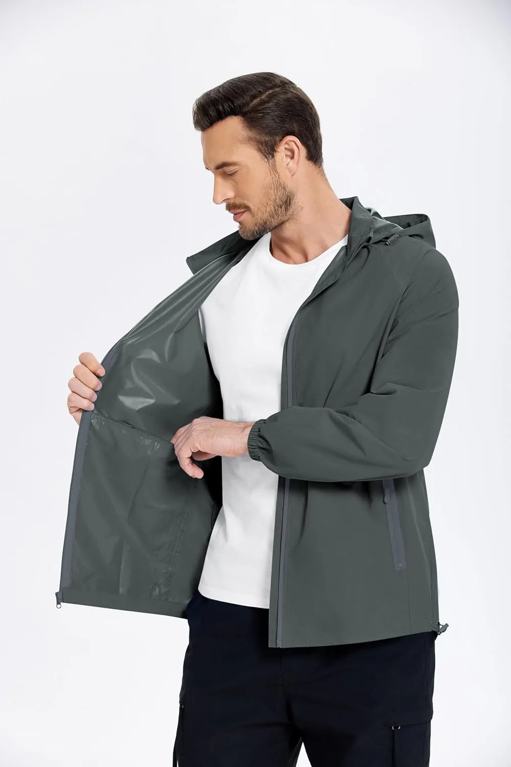COOFANDY Mens Rain Jacket Lightweight Waterproof Raincoat Packable Rain Shell Jacket With Hood Golf Hiking Windbreaker