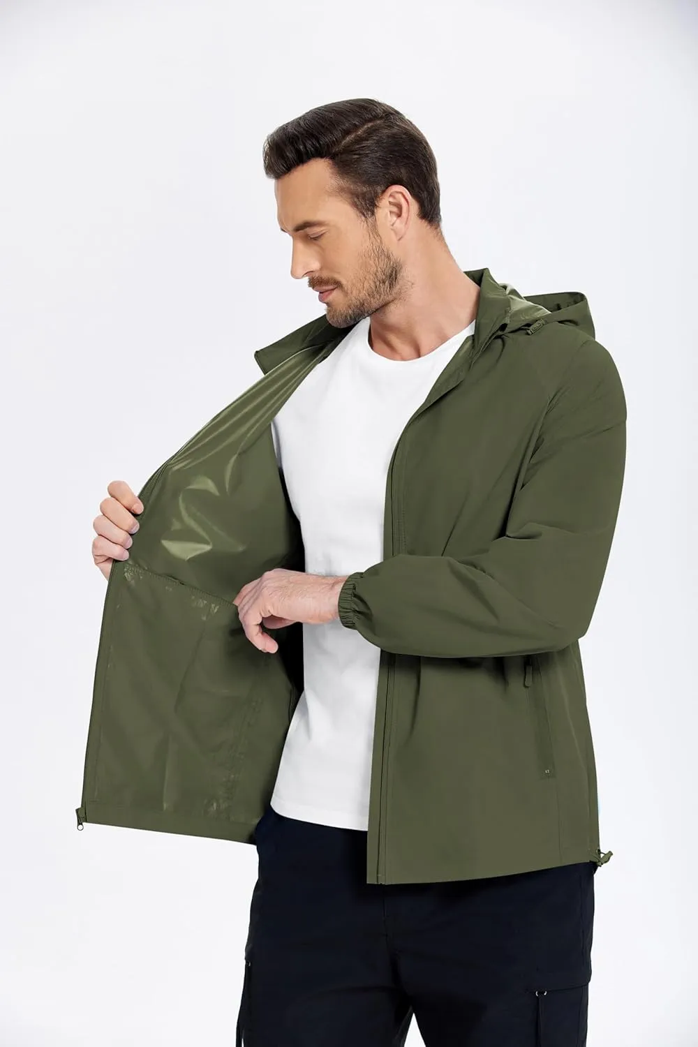 COOFANDY Mens Rain Jacket Lightweight Waterproof Raincoat Packable Rain Shell Jacket With Hood Golf Hiking Windbreaker