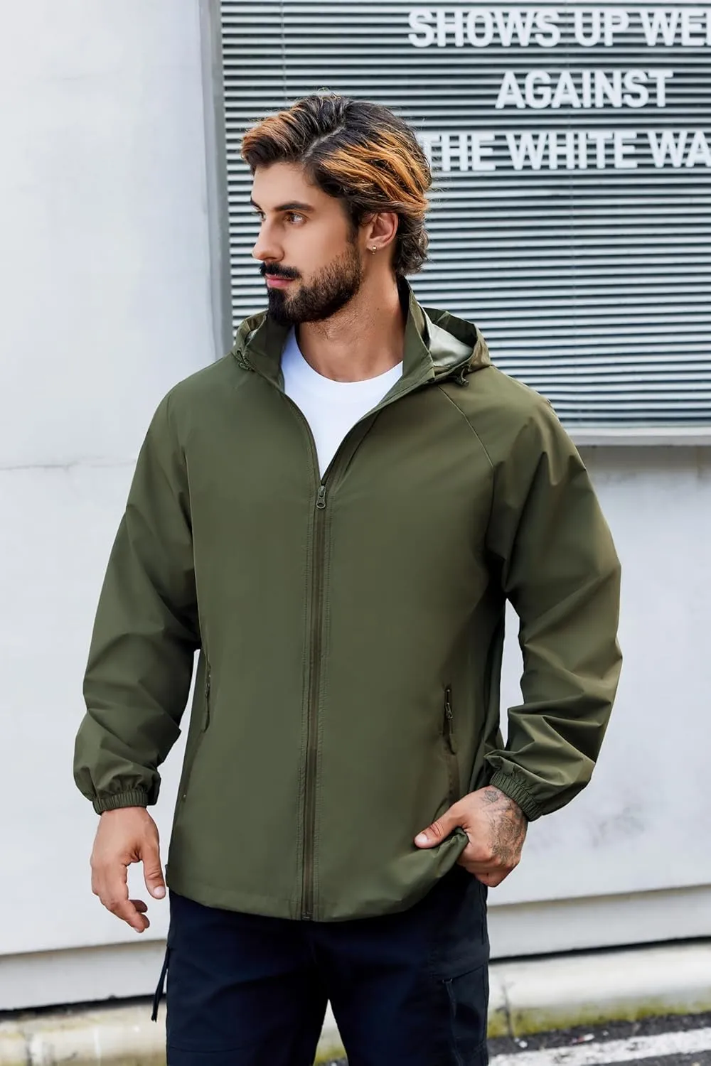 COOFANDY Mens Rain Jacket Lightweight Waterproof Raincoat Packable Rain Shell Jacket With Hood Golf Hiking Windbreaker