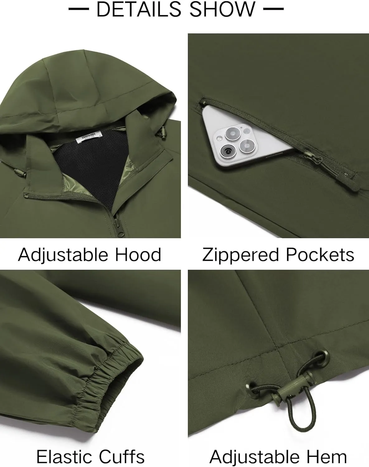 COOFANDY Mens Rain Jacket Lightweight Waterproof Raincoat Packable Rain Shell Jacket With Hood Golf Hiking Windbreaker