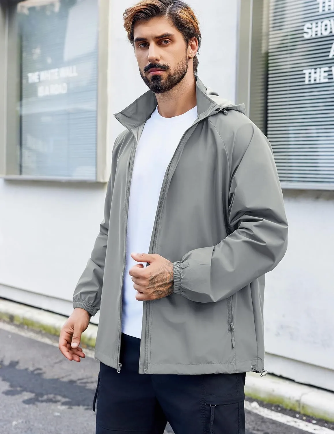 COOFANDY Mens Rain Jacket Lightweight Waterproof Raincoat Packable Rain Shell Jacket With Hood Golf Hiking Windbreaker