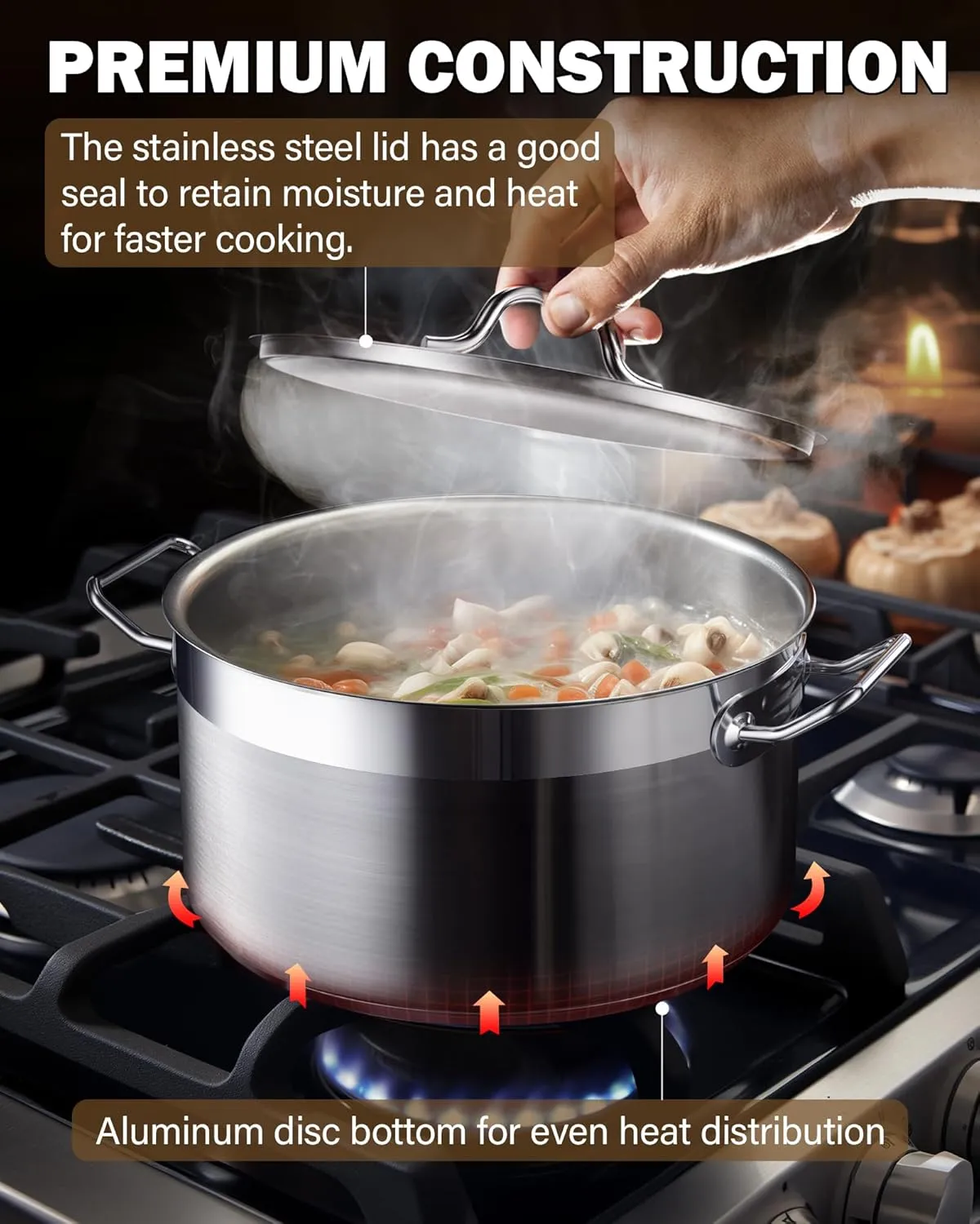 Cooks Standard 6-Quart Stock Pot with Lid, Professional 18/10 Stainless Steel Stockpot Dutch Oven Casserole Cooking Pot, Ollas de Cocina, Compatible with All Stovetops, Silver