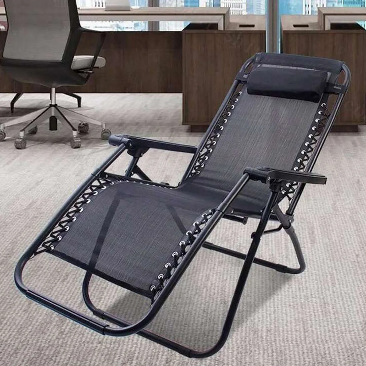 Cool Black Self-produced Nap Folding Recliner Office Lunch Beach Chair