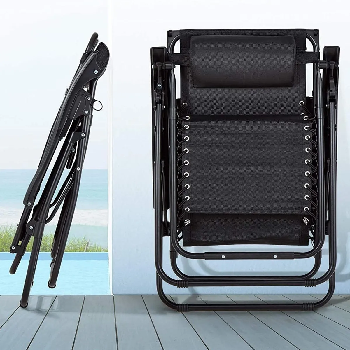 Cool Black Self-produced Nap Folding Recliner Office Lunch Beach Chair