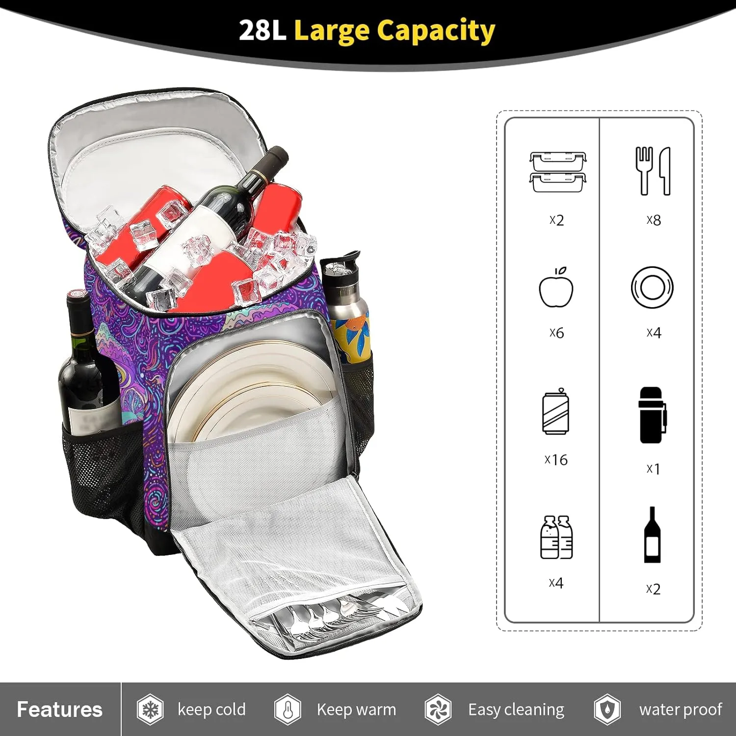 Cooler Backpack Insulated Leak Proof Beach Cooler Bag 30 Cans Waterproof Lightweight Soft Lunch Picnic Cooler for Men Women