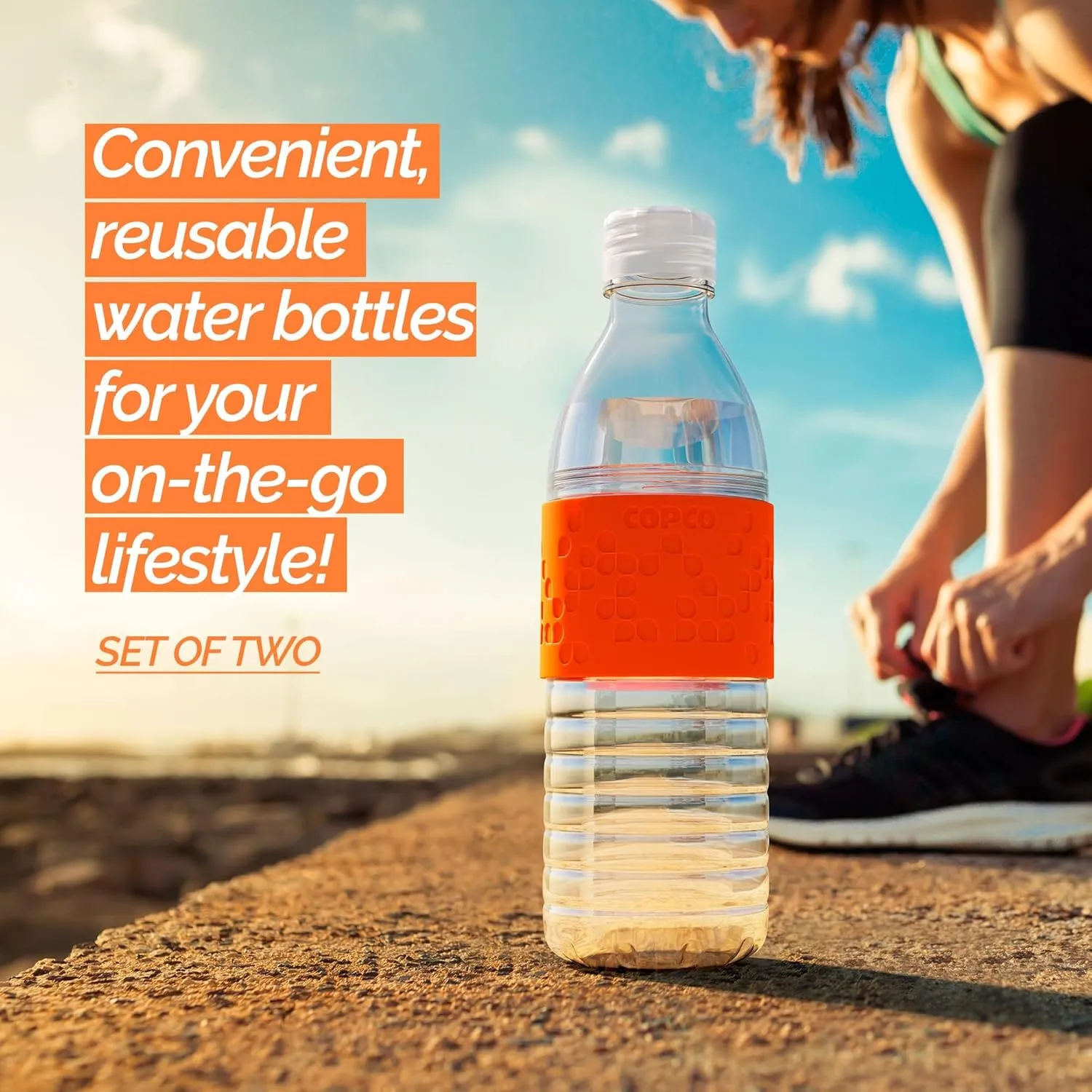 Copco Hydra 16.9 oz Water Bottle with Leak-Proof Lid - Tritan Reusable with Textured Grip Sleeve - BPA-Free, Shatter-Resistant, Dishwasher Safe for Travel, Gym, Work, Outdoor Adventures (Orange)