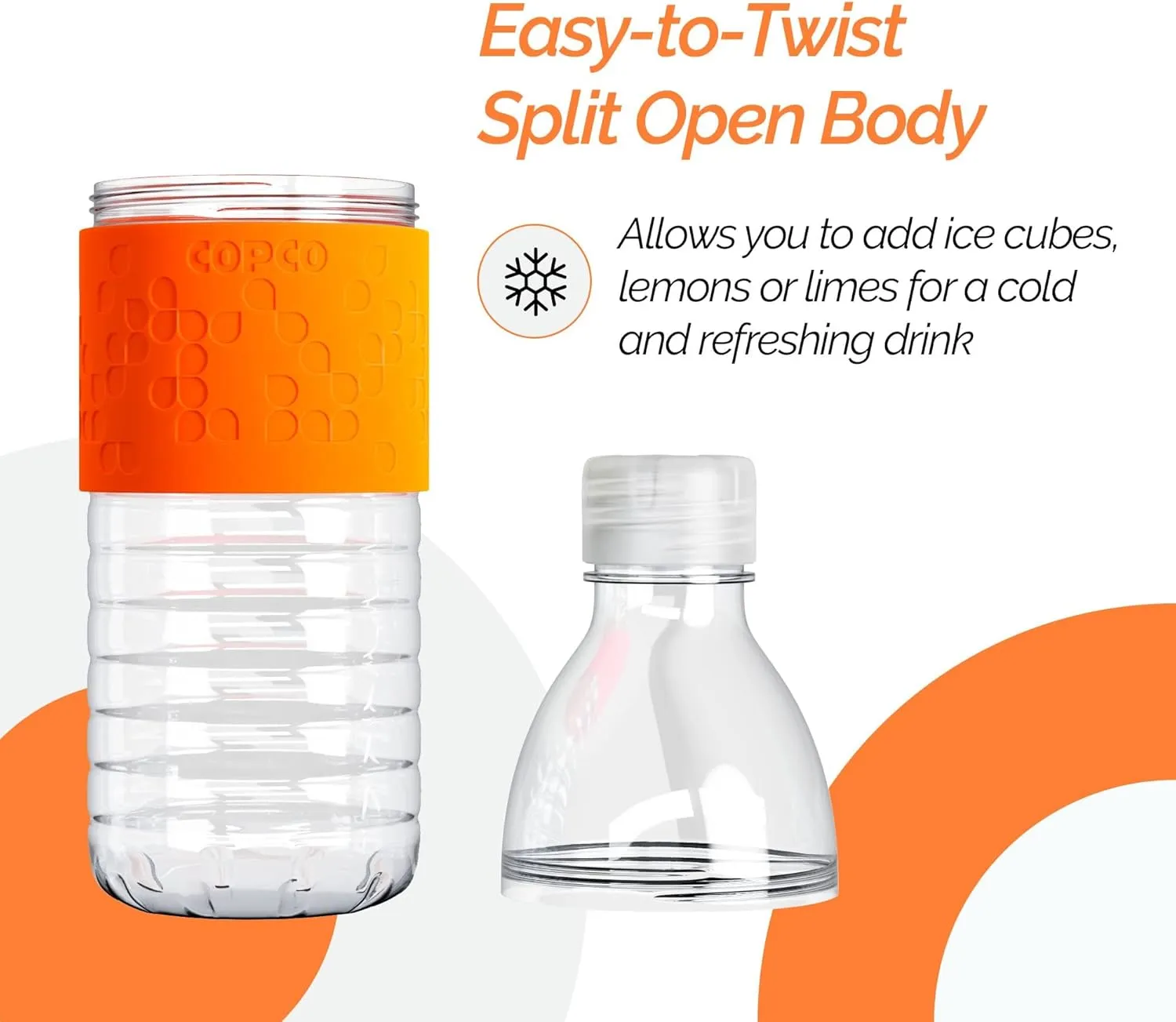 Copco Hydra 16.9 oz Water Bottle with Leak-Proof Lid - Tritan Reusable with Textured Grip Sleeve - BPA-Free, Shatter-Resistant, Dishwasher Safe for Travel, Gym, Work, Outdoor Adventures (Orange)
