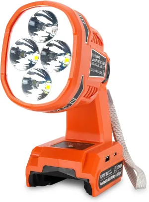 Cordless LED Flashlight for Black and Decker 20v Battery, 22W LED Work Light with USB-A&USB-C 2.1A Fast Charging Ports for Jobsite, Car Repairing, Camping, Emergency