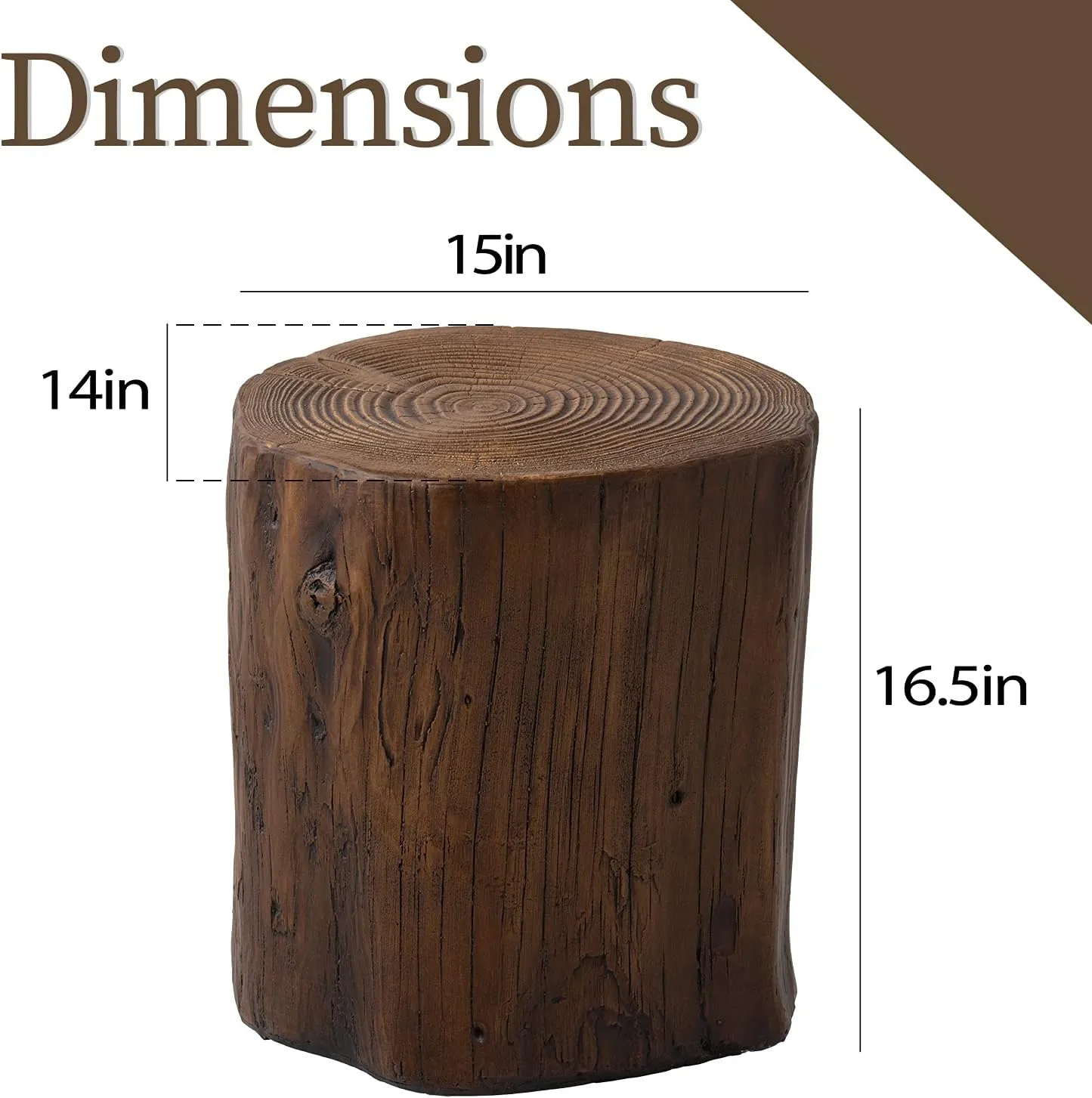 COSIEST Outdoor End Table Walnut Colored Faux Wood, Hand-Painted Wood Stump Stool, Ottoman or Plant Stand, Deck or Garden