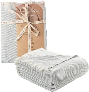 Cotton Chevron Bed Blanket Farmhouse Throw Blanket Lightweight Boho Decorative Blankets for Bed, Sofa, Chair, Couch, Twin Size, Ash Grey, 57x79