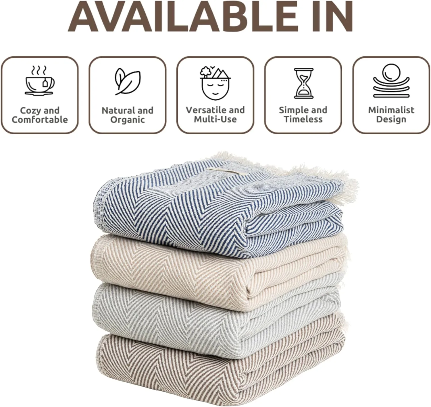 Cotton Chevron Bed Blanket Farmhouse Throw Blanket Lightweight Boho Decorative Blankets for Bed, Sofa, Chair, Couch, Twin Size, Ash Grey, 57x79