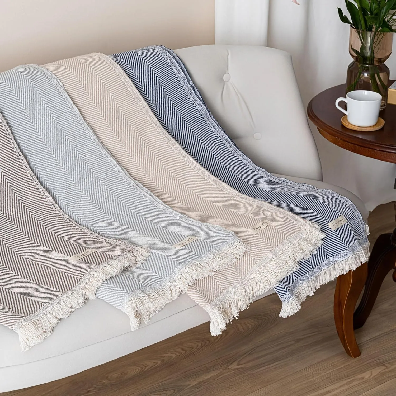 Cotton Chevron Bed Blanket Farmhouse Throw Blanket Lightweight Boho Decorative Blankets for Bed, Sofa, Chair, Couch, Twin Size, Ash Grey, 57x79