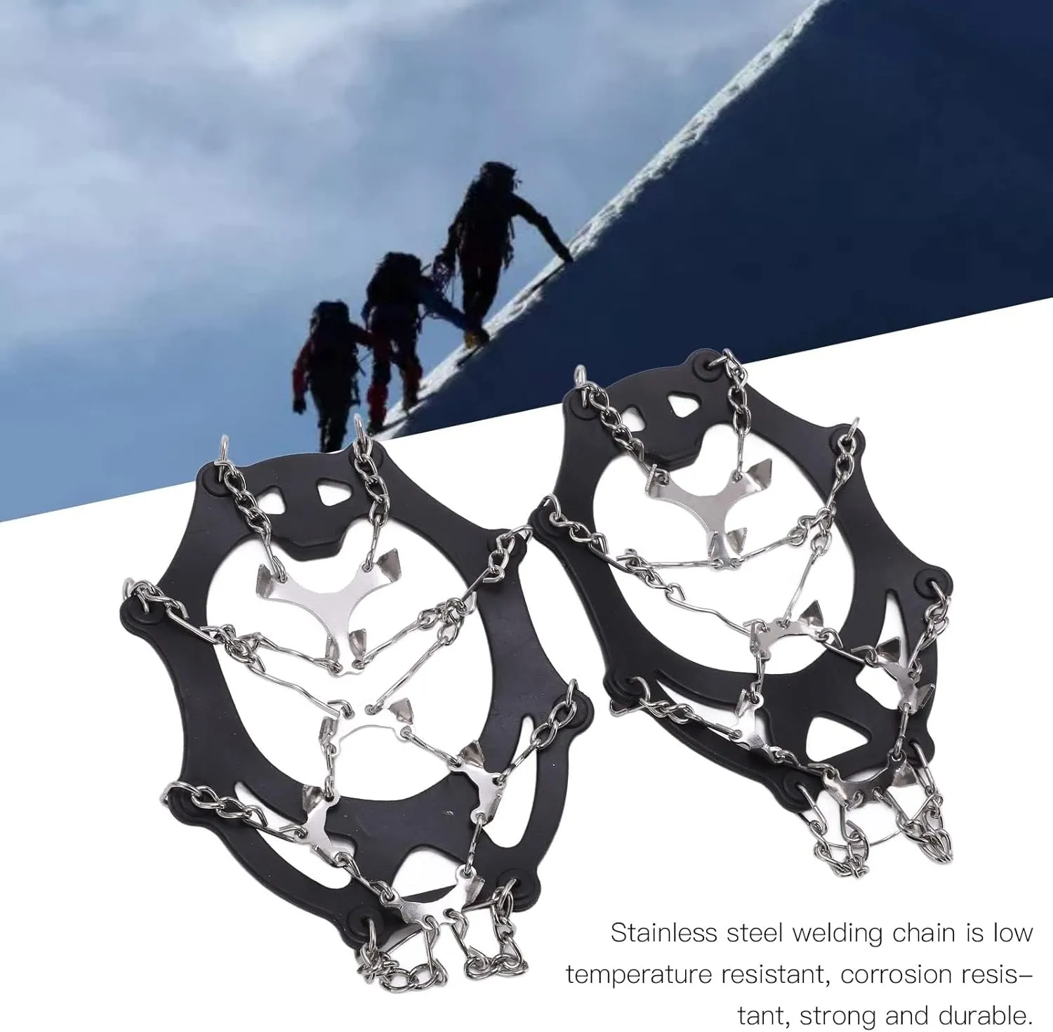 Crampons, 12 Tooth Mountaineering Shoe Ice Snow Grips, Stainless Steel Anti Slip Thickened Not Bending Boot Spikes, for Hiking Walking Mountaineering(M)