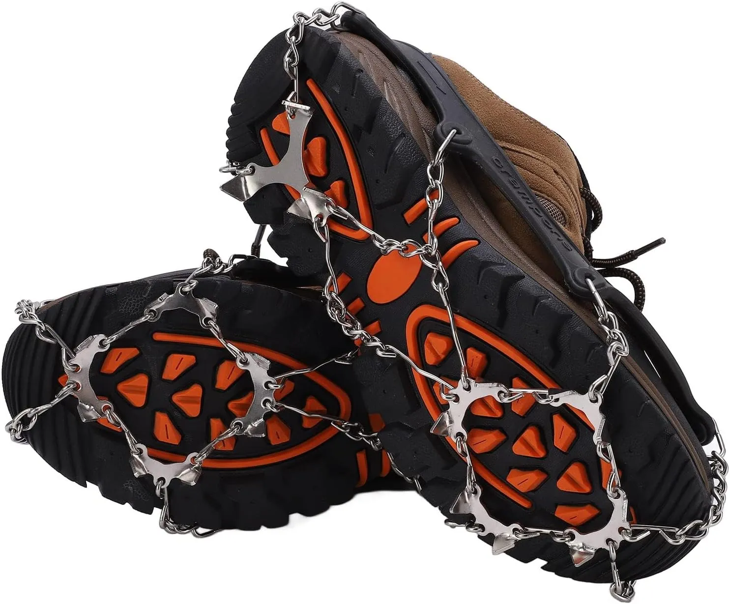 Crampons, 12 Tooth Mountaineering Shoe Ice Snow Grips, Stainless Steel Anti Slip Thickened Not Bending Boot Spikes, for Hiking Walking Mountaineering(M)