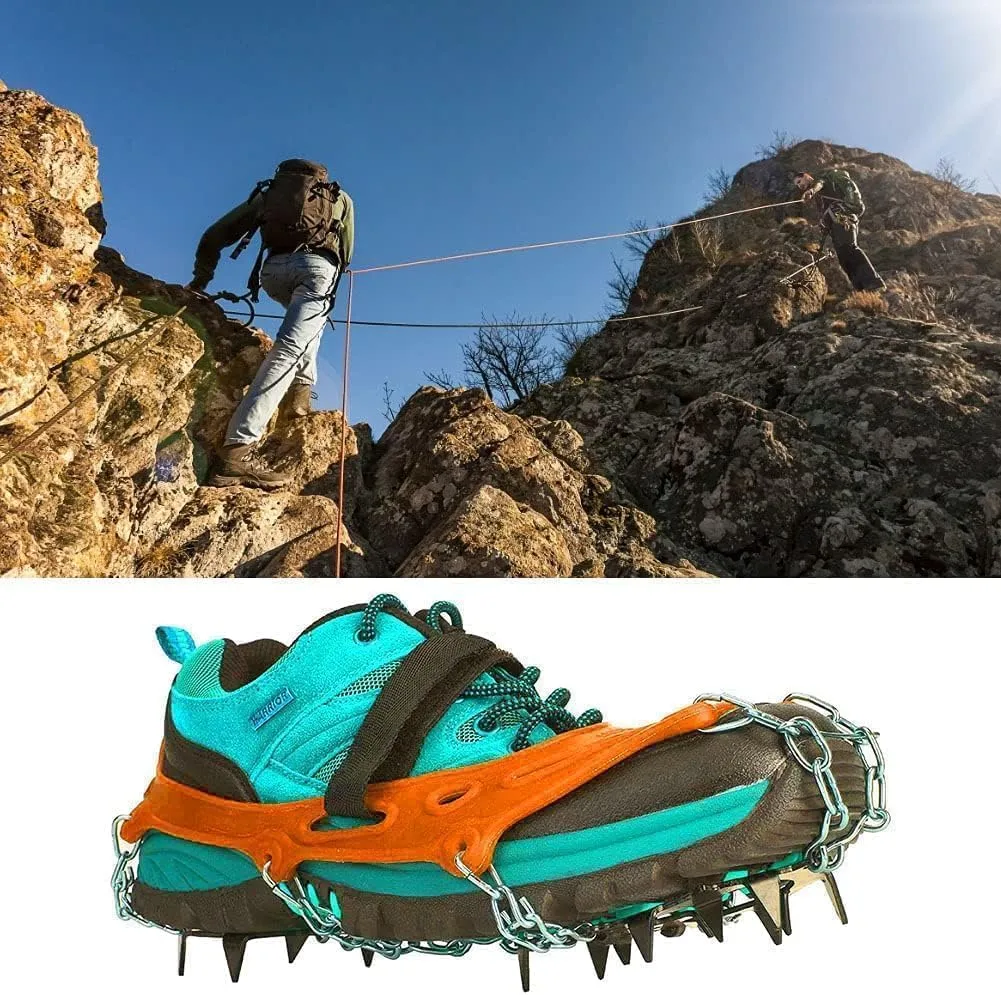 Crampons, 14 Spikes Anti Slip Crampons, Ice Cleats with Reinforced Hook Annulus, Traction Snow Grips for Hiking Fishing Walking Climbing Mountaineering
