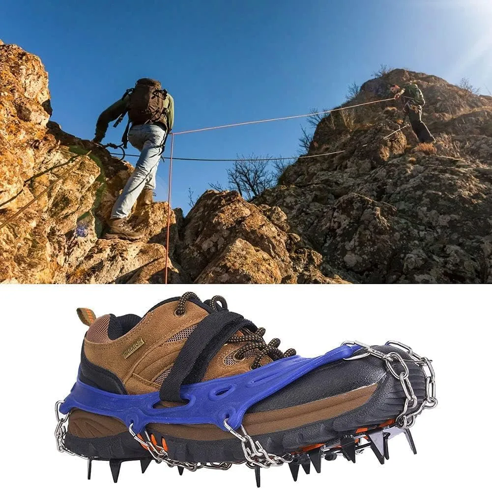 Crampons, 14 Spikes Anti Slip Crampons, Ice Cleats with Reinforced Hook Annulus, Traction Snow Grips for Hiking Fishing Walking Climbing Mountaineering