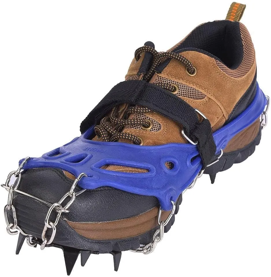 Crampons, 14 Spikes Anti Slip Crampons, Ice Cleats with Reinforced Hook Annulus, Traction Snow Grips for Hiking Fishing Walking Climbing Mountaineering