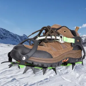 Crampons, 14 Teeth Ice Crampons Anti Slip Shoe Grips Ice Spikes for Shoes with Thickened Manganese Steel for Outdoor Snow Hiking Climbing