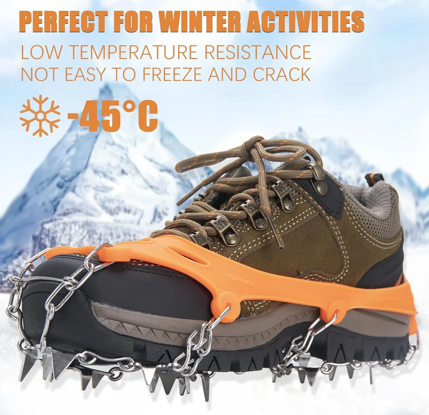 Crampons for Hiking Boots, Shoes, Anti Slip 19 Stainless Steel Crampons Ice Cleats Traction Snow Grips Safe Protect for Women Men Kids Walking Climbing