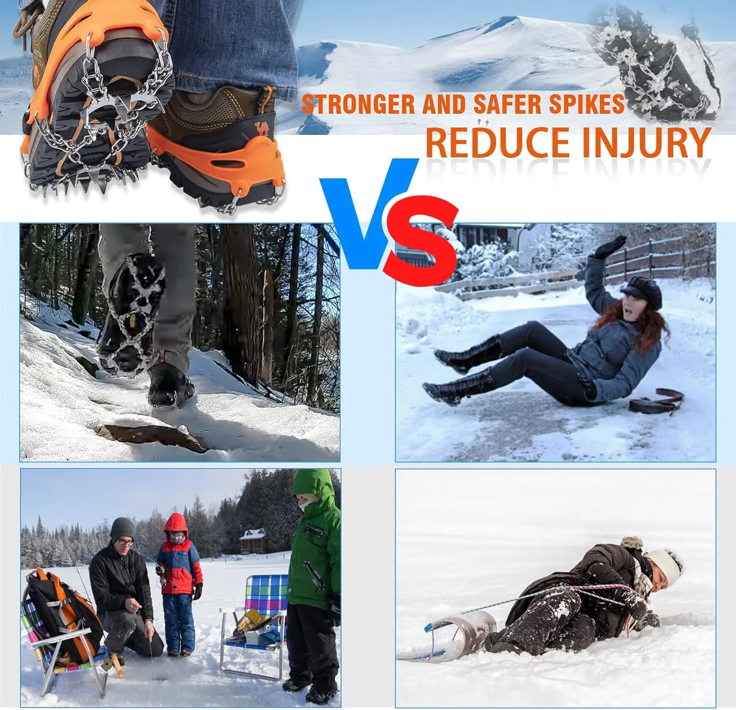 Crampons for Hiking Boots, Shoes, Anti Slip 19 Stainless Steel Crampons Ice Cleats Traction Snow Grips Safe Protect for Women Men Kids Walking Climbing