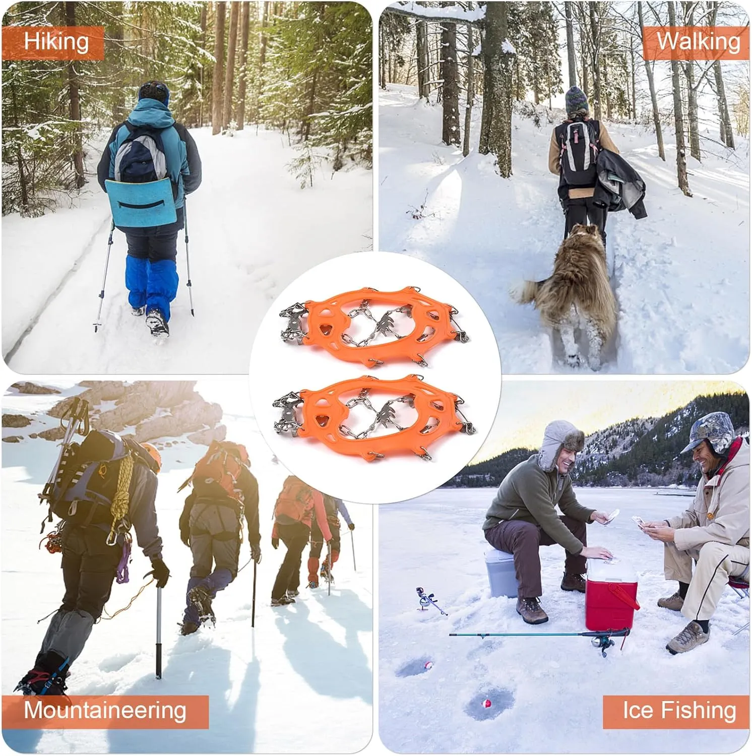 Crampons for Shoes, Ice Cleats Traction 201 Stainless Steel 24 Spikes Grippers for Walking Jogging Hiking