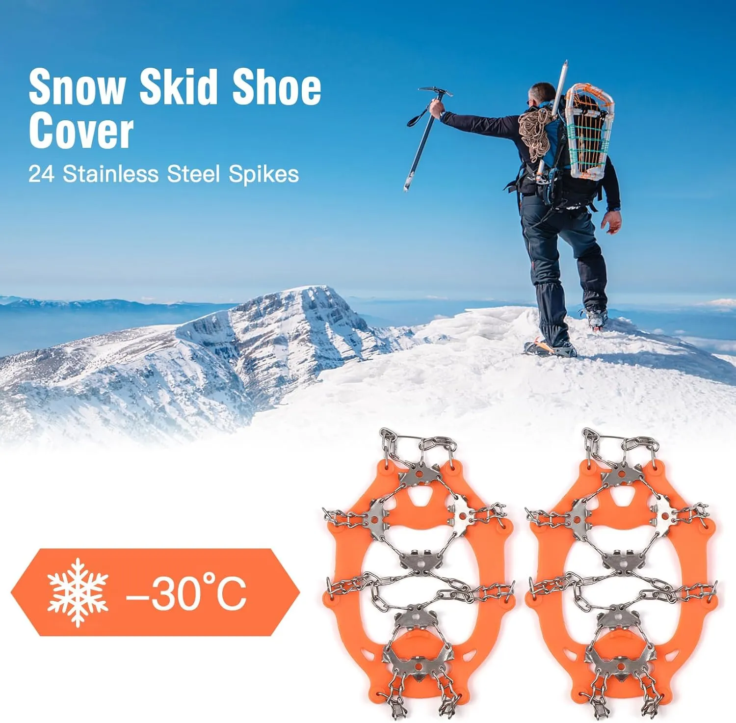 Crampons for Shoes, Ice Cleats Traction 201 Stainless Steel 24 Spikes Grippers for Walking Jogging Hiking