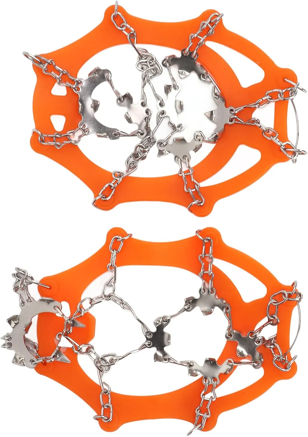 Crampons Made of Stainless Steel with 19 Teeth, Nonslip TPEstig Iron Ice Cream Traction for Hiking Shoes, Orange, with High Flexibility, Bang Frame, Adaptability and