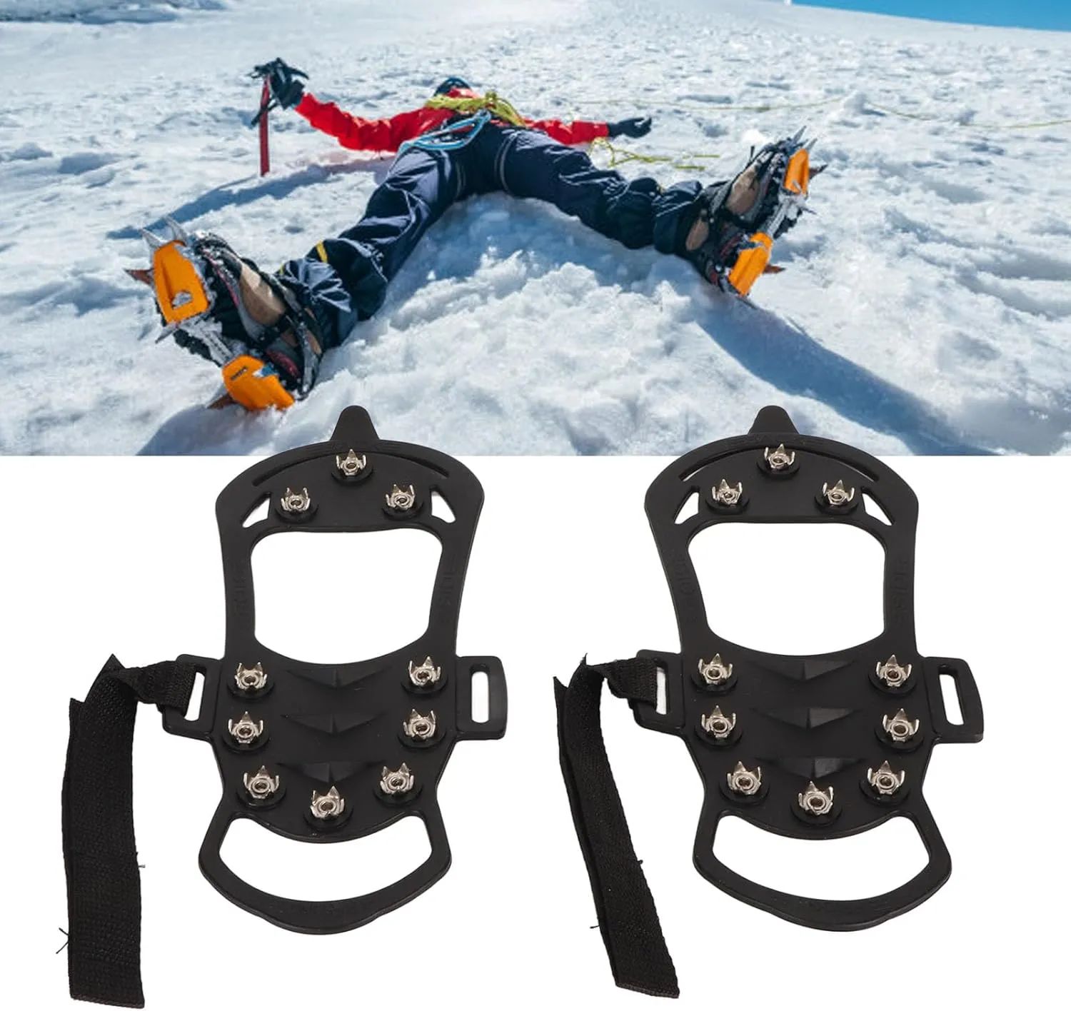 Crampons Spikes,1pair 10Teeth Rubber Foldable Ice Cleats Non Slip Stainless Steel Gripper Spikes for Rock Climbing