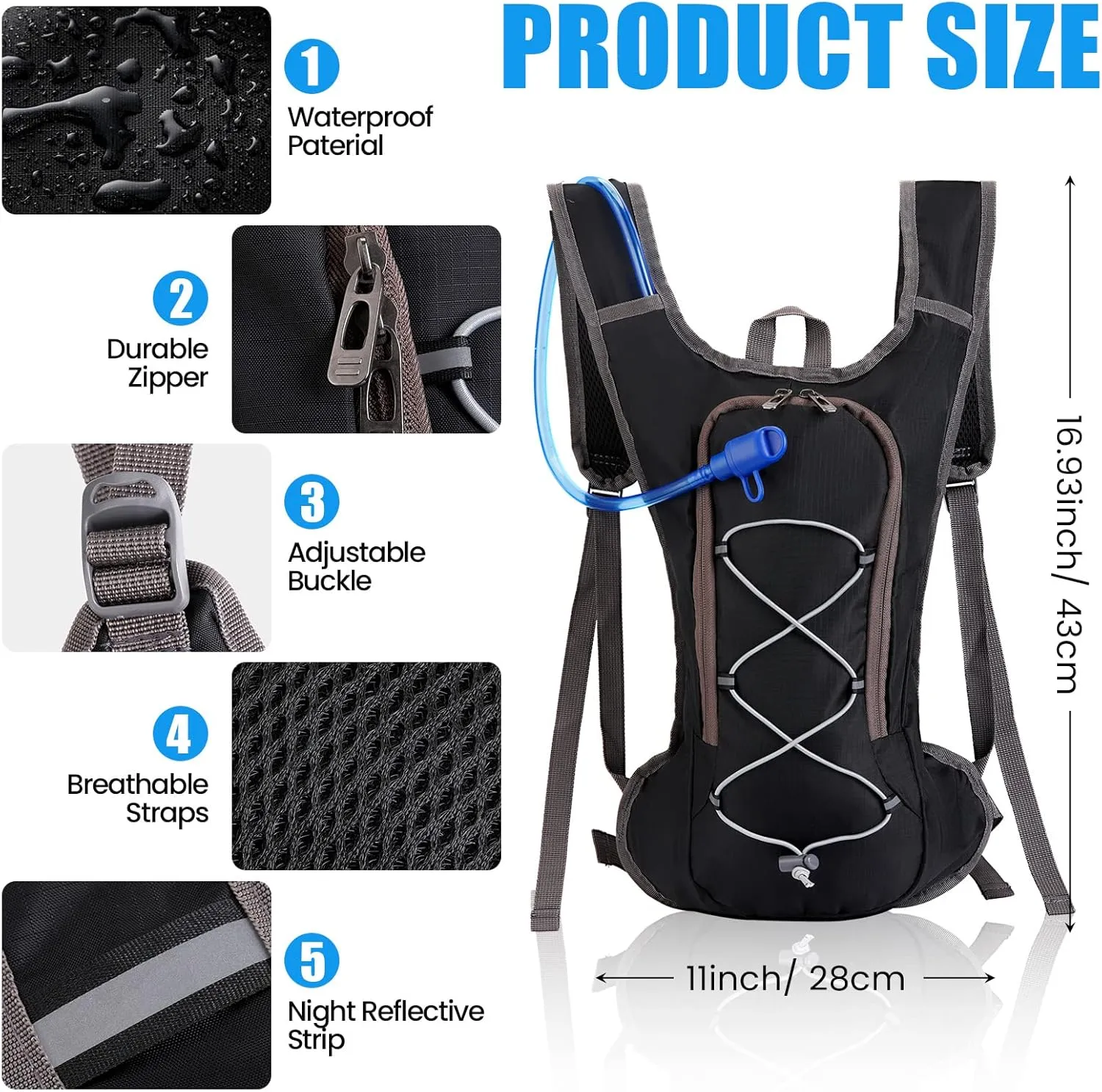 Cunno 3 Pcs Hydration Backpack with 3 Pcs 2l Water Bladder Water Backpack Hydration Pack for Camping Hiking Cycling Running Climbing Biking