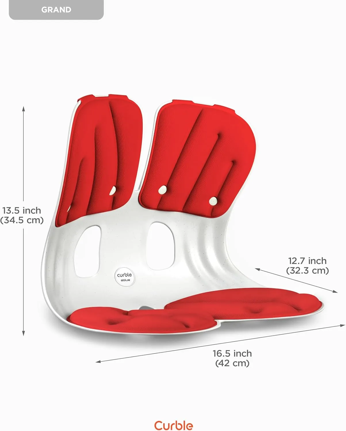 curble Grand(Extra Wide & Sturdy) – Ergonomic Back and Lumbar Support for Good Posture Correction and Back Pain Relief, Perfect for Office, Floor Seat, and Work from Home, Patented (Red)
