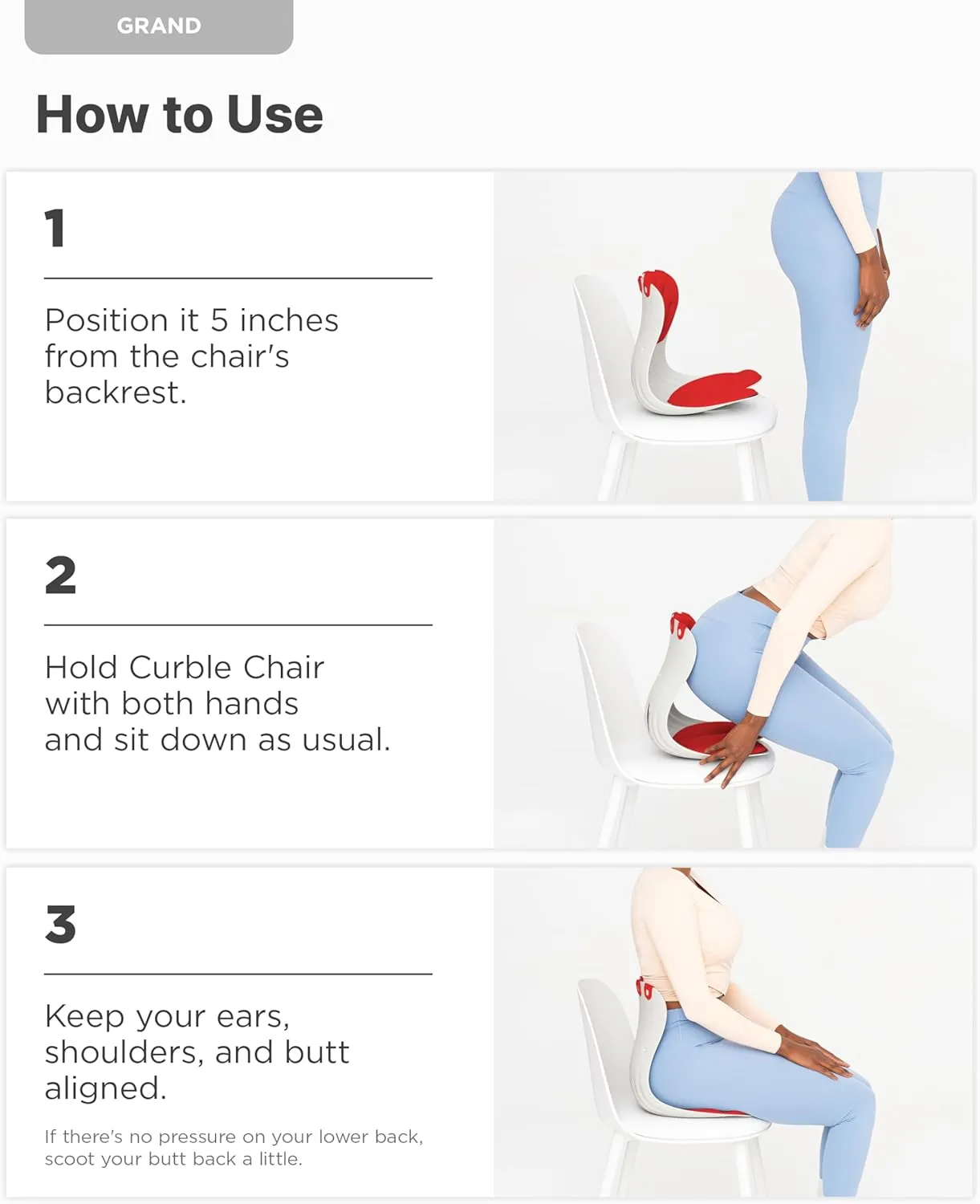 curble Grand(Extra Wide & Sturdy) – Ergonomic Back and Lumbar Support for Good Posture Correction and Back Pain Relief, Perfect for Office, Floor Seat, and Work from Home, Patented (Red)