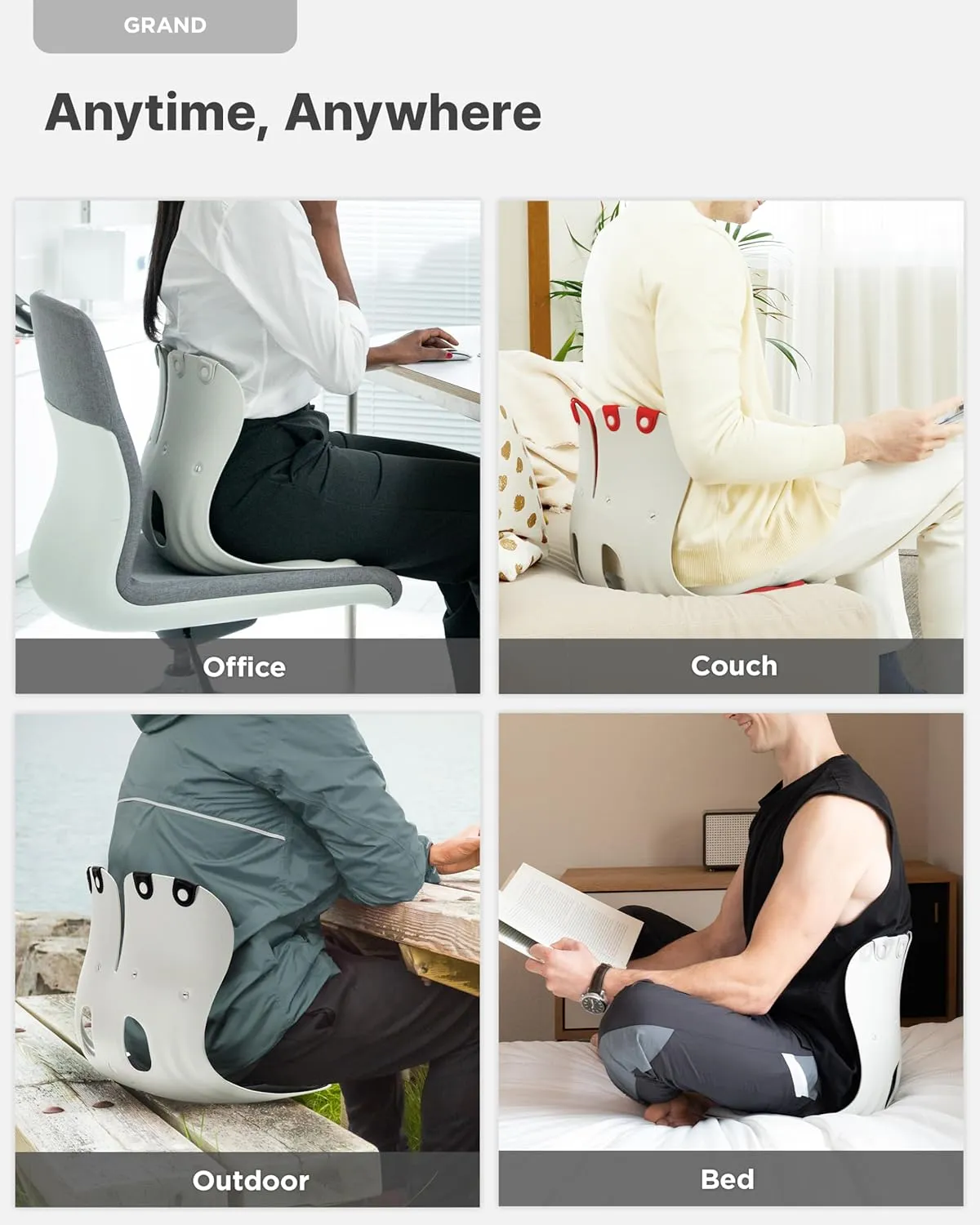 curble Grand(Extra Wide & Sturdy) – Ergonomic Back and Lumbar Support for Good Posture Correction and Back Pain Relief, Perfect for Office, Floor Seat, and Work from Home, Patented (Red)