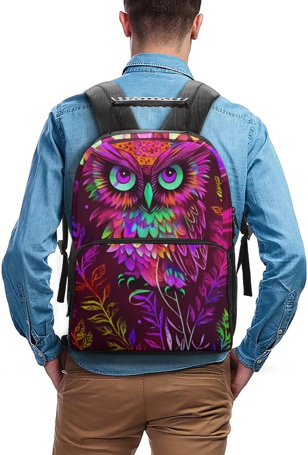 Cute Abstract Owl Psychedelic Art Rucksacks Lightweight Multipurpose Anti-Theft Shoulder Bag Big Capacity Traveling & Camping Backpack With Side Pockets