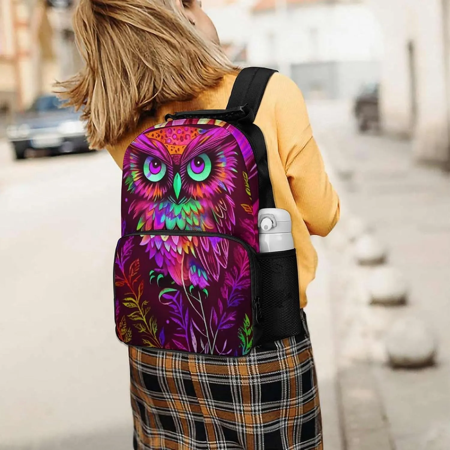 Cute Abstract Owl Psychedelic Art Rucksacks Lightweight Multipurpose Anti-Theft Shoulder Bag Big Capacity Traveling & Camping Backpack With Side Pockets