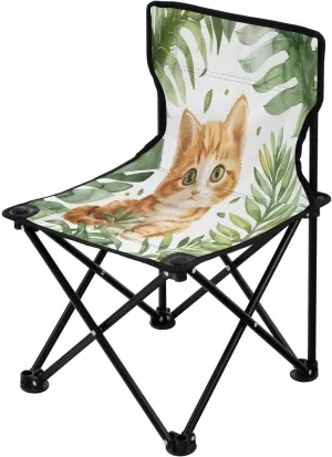Cute Yellow Cat Portable Outdoor Folding Chair Anti-Slip Padded Oxford Cloth Stool Camping Chair Small for Beach Hiking Fishing Gardening Quad Camp Chair