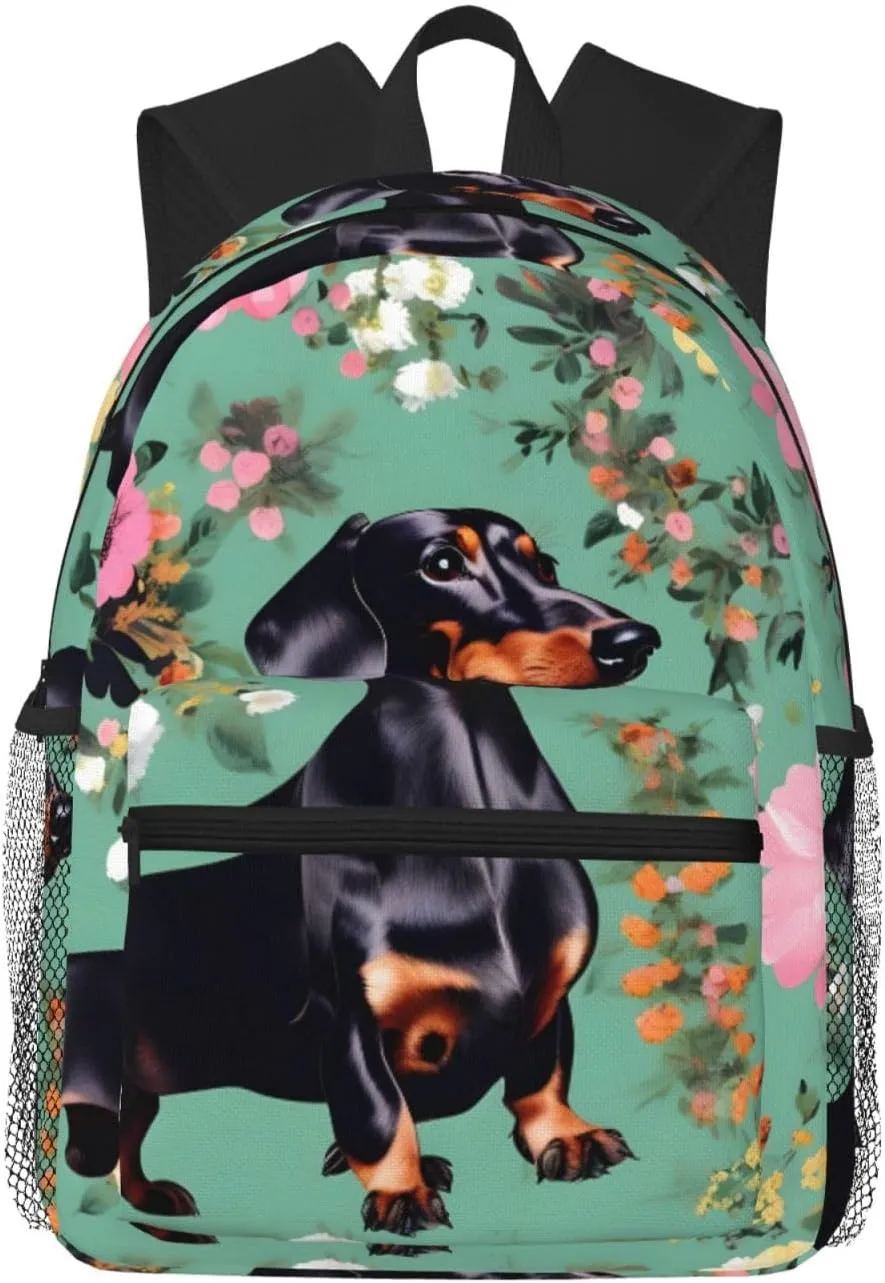 Dachshund Florals print Lightweight and comfortable backpack Casual Laptop Backpack for Travel Hiking