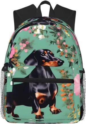 Dachshund Florals print Lightweight and comfortable backpack Casual Laptop Backpack for Travel Hiking