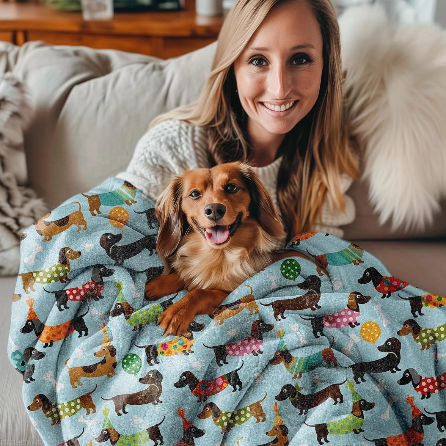 Dachshund Gifts: Cute Wiener Dog Throw Blanket for Girls & Boys - 60"x50" Dachshund Decor Fleece Flannel Lightweight Blanket for Puppy Dog Lovers