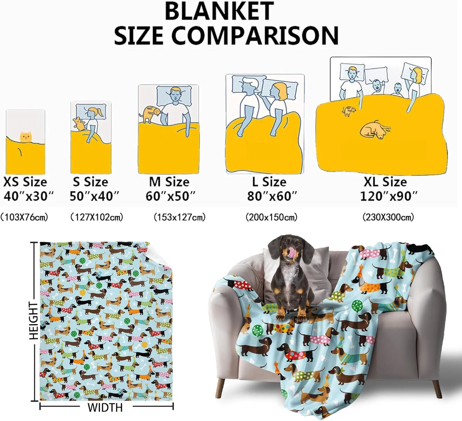 Dachshund Gifts: Cute Wiener Dog Throw Blanket for Girls & Boys - 60"x50" Dachshund Decor Fleece Flannel Lightweight Blanket for Puppy Dog Lovers